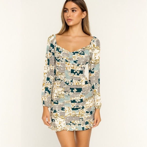 NWT AKAIV Boutique Patchwork Ruched & Smocked Bodycon Mini Dress, Small - Picture 1 of 10